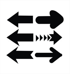 Three pairs of black arrows pointing in opposite directions on a white background representing direction choice, movement,  and comparison
