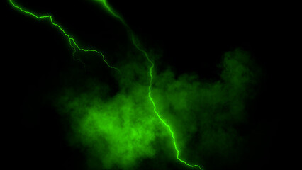 Abstract realistic nature green lightning thunder background . Bright curved line on isolated texture overlays. Stock illustration.