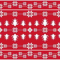 Christmas and New Year seamless pattern. snowflakes and Christmas tree on white pixel pattern for winter hat,jumper,sweater, wrapping,fabric,border,rim,carpets, blankets, towels.