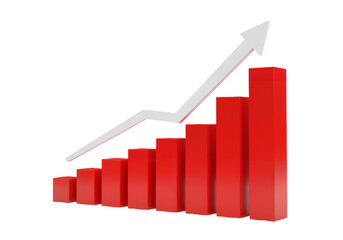 Red bar chart illustrating financial growth and successful business performance with an upward trend arrow.