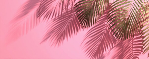 Soft palm leaf shadows create a tropical and relaxing atmosphere on a vibrant pink background.