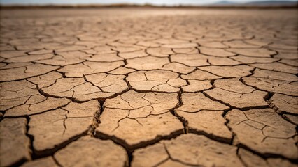 Obraz premium Arid cracked earth stretching to the horizon evokes climate change and environmental concerns worldwide