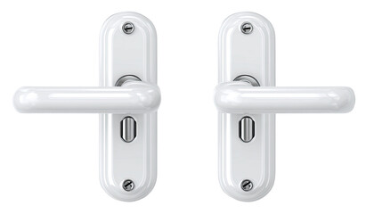 Two white door handles, symmetrical and smooth