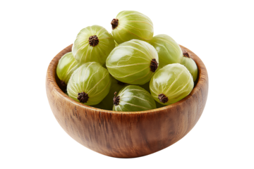 Indian gooseberry in wood bowl isolated on transparent background