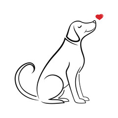 Obraz premium Adorable Dog Lover Logo with Red Heart, a Pet Friendship and Care Vector Illustration