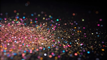 Stunning glitter sparkles with colorful light against black backdrop for festive holiday season designs
