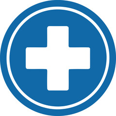 Obraz premium Medical Cross Vector Illustration - Blue Circle with White Plus Sign for Healthcare