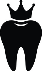 silhouette icon of a tooth wearing a crown. teeth dental care concept