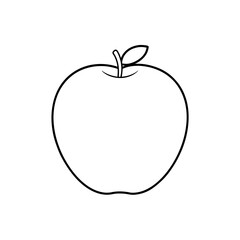 Fototapeta premium Outline drawing of a single apple with stem and one leaf