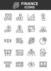 Set of finance icons, money, business
