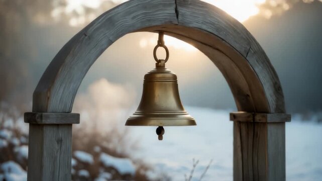 Golden bell on wooden archway