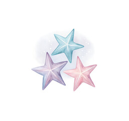 Obraz premium Minimalist Ethereal Composition of Three Pastel Watercolor Starbursts on Clean White Background