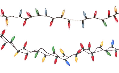Christmas Lights garland on transparent background, cutout
