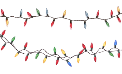 Christmas Lights garland on transparent background, cutout