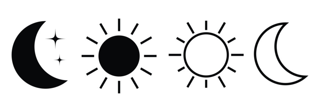 Vector isolated Brightness icon set in black outline