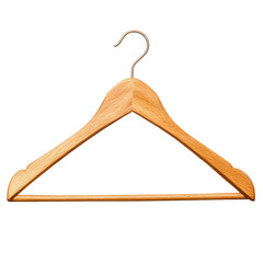 A single wooden clothes hanger with a metal hook isolated on a transparent background for easy use isolated on transparent background