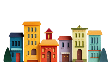 Colorful cityscape of stylized buildings