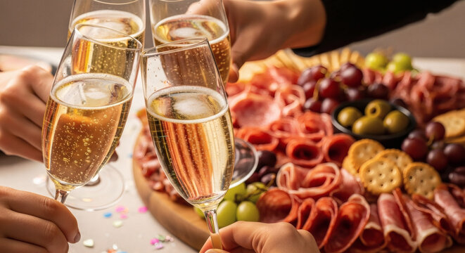 National Salami Day Celebration: Artisanal Salami Close-Up on Rustic Charcuterie Board with Prosecco Toast, Authentic European Cured Meats and Gourmet Italian Delicacies