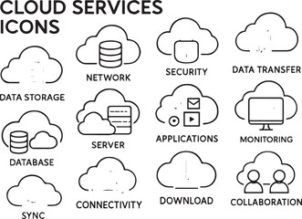 Cloud service icons with data and people cloud icons