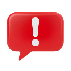 Red speech bubble with a white exclamation point, indicating an important message or alert.