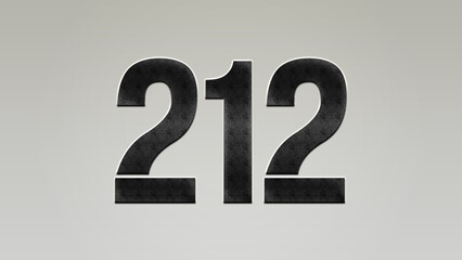 3D Bold metal number 212 on silver background.