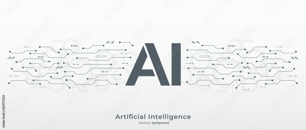 Wall mural abstract ai on a circuit board with electronic elements background. artificial intelligence technolo
