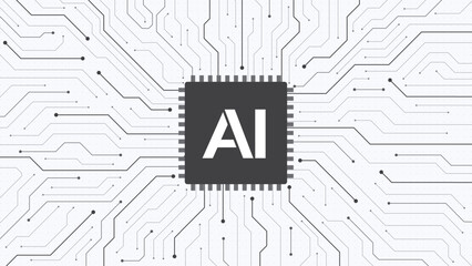 AI Chipset on a circuit board with electronic elements. AI processor, Artificial intelligence technology concept. Deep learning, innovation, science, and engineering concepts. Vector illustration