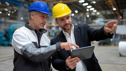 Engineer Explaining Live Safety Alerts on Tablet Screen to Technician