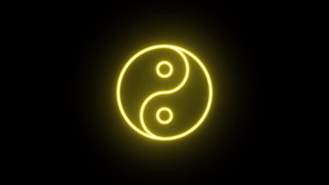 Neon Yin Yang sign animation, color flicker. Glowing neon Yin Yang icon, looped color blink animation. Buddhism philosophy, energy balance, zen harmony, meditation, karma power. 4 colors