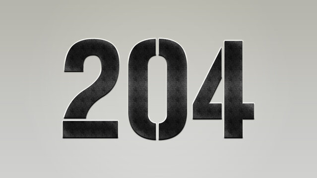 3D Bold metal number 204 on silver background.