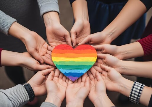 Diverse hands holding textured rainbow heart symbol promoting autism awareness month neurodiversity inclusion empathy and acceptance for autism ADHD and brain health
