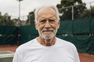 portrait of Mature men on tennis court