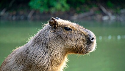 Close-up profile of a capybara.