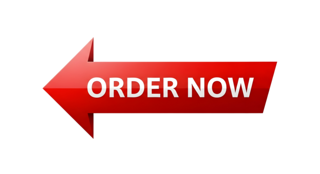 Bold red arrow with white text saying ORDER NOW, a dynamic call to action for immediate sales and promotions.