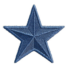 A stylized, embroidered denim-blue star