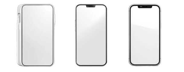 Three blank smartphone cases, one white and two black