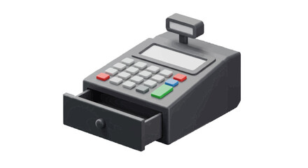 3D vector icon of an open cash register, plain white background