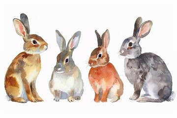 set vector illustration of watercolor rabbit on white isotate background