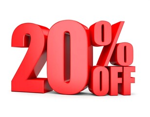 Three-dimensional red 20% off sale sign.