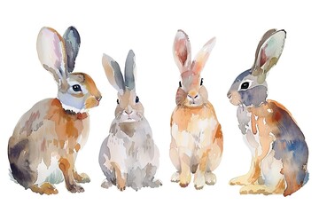 set vector illustration of watercolor rabbit on white isotate background