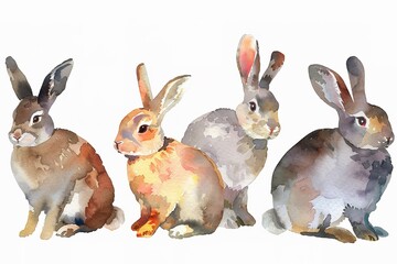 set vector illustration of watercolor rabbit on white isotate background