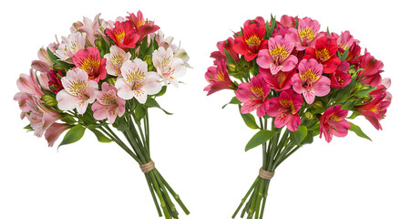 Obraz premium Two bouquets of pink and red alstroemeria flowers isolated on transparent background