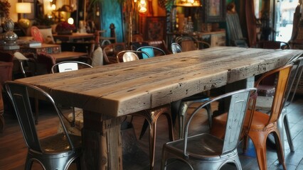 Rustic wooden table in a vintage shop