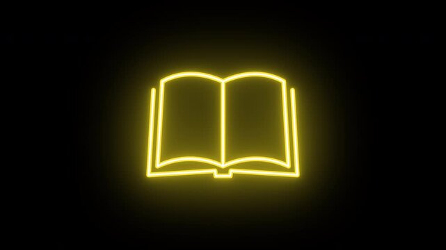 Neon open book icon animation, color flicker. Glowing neon book icon, looped color blink animation. Digital book library, school read, university education, open bible. 4 colors