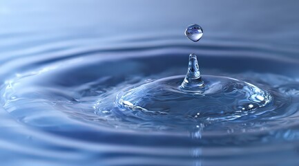Water Drop Splashing On Blue Water Surface