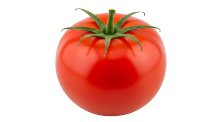 Vibrant, ripe red tomato with fresh green stem, perfect for culinary inspiration and healthy eating visuals.