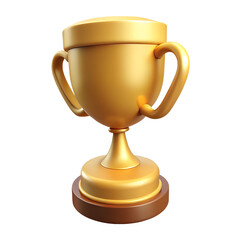 Golden trophy cup with handles on a wooden base, symbolizing victory and achievement, isolated on transparent background