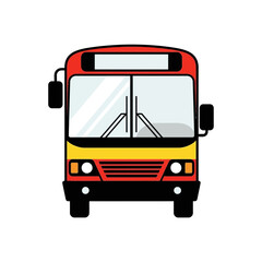Front view of a red and yellow city bus. Simple flat vector icon for public transportation, travel, and urban transit concepts.