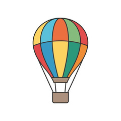 Fototapeta premium Flat design style icon of a vibrant, multi-colored hot air balloon in flight for tourism and leisure themes