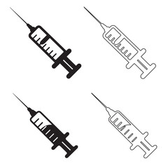 Two black and two outline syringes with needles medical